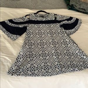 Blue and white cold shoulder Nina Leonard dress